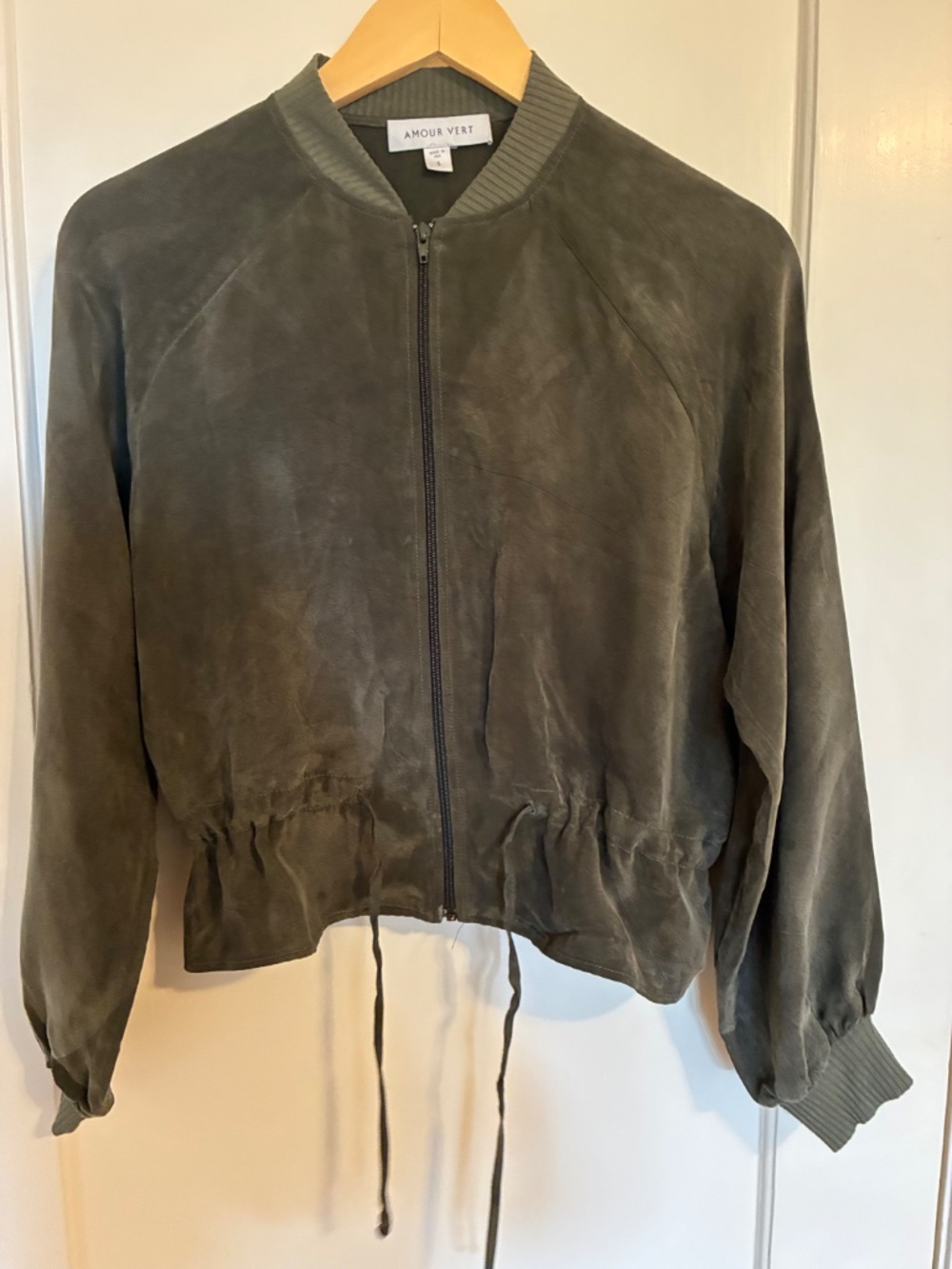 Amour Vert- Roux Mixed Cupro Bomber Jacket Olive =-S